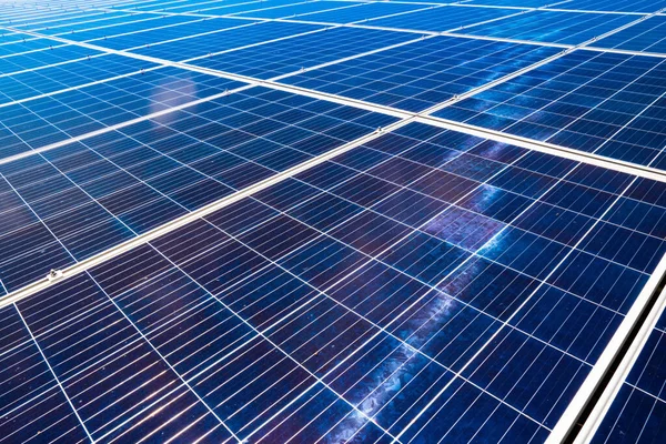 Napelem Panelek Egy Fotovoltaikus Erőmű Stock Kép