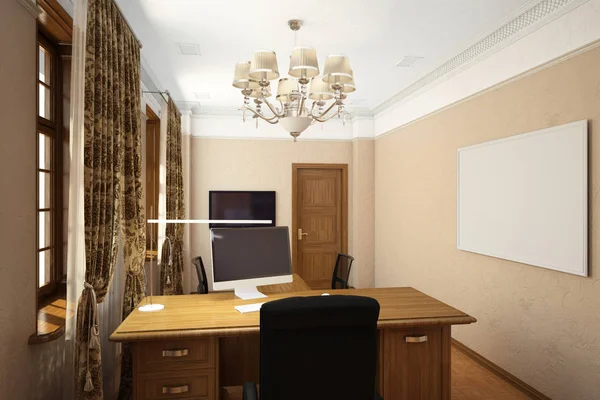 Interior of the director's office with Light parquet_angle001 (render) — Stock Photo, Image