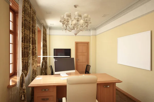 Interior of the director's office with Dark parquet_angle001 (render) — Stock Photo, Image