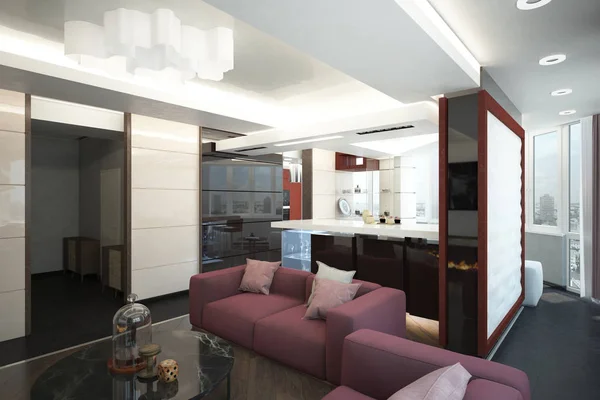 Snygg Lägenhet med modern design_angle00 (render) — Stockfoto