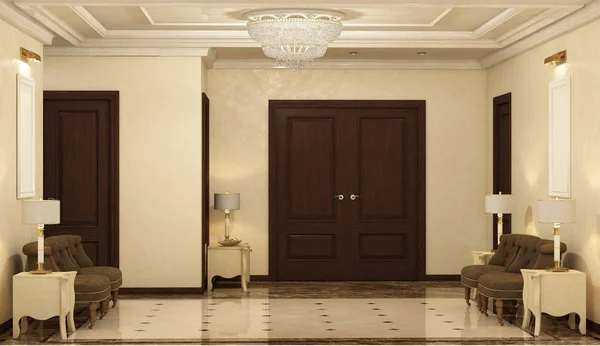 Lobby med ljus marmor floor_angle00 (render) Royaltyfria Stockfoton