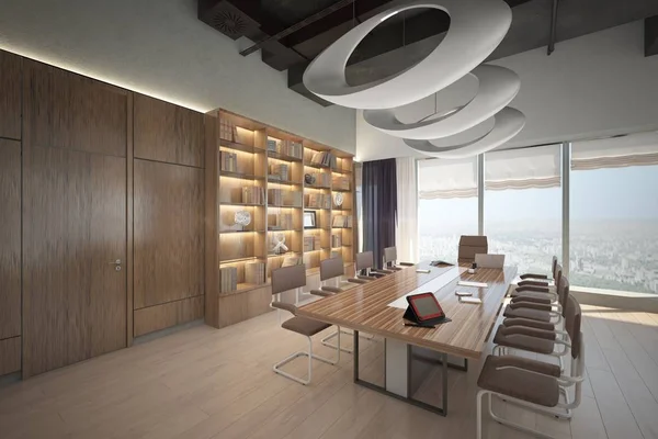Modernt kontor i ett skyscraper_angle011 (render) Stockbild