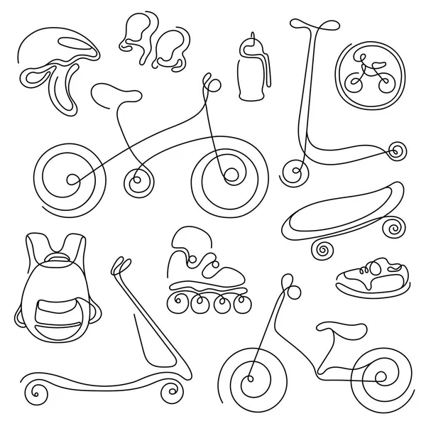 Set de arte de línea. Doodle bosquejo de artículos deportivos para niños. Vector — Vector de stock