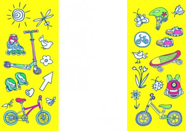 Şablon. Spor malzemeleri çocuklar için ayarlayın. Vektör