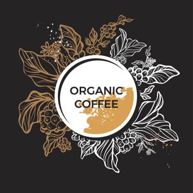 Şablon gerçekçi kahve Şubesi yaprak, çiçek ve fasulye.