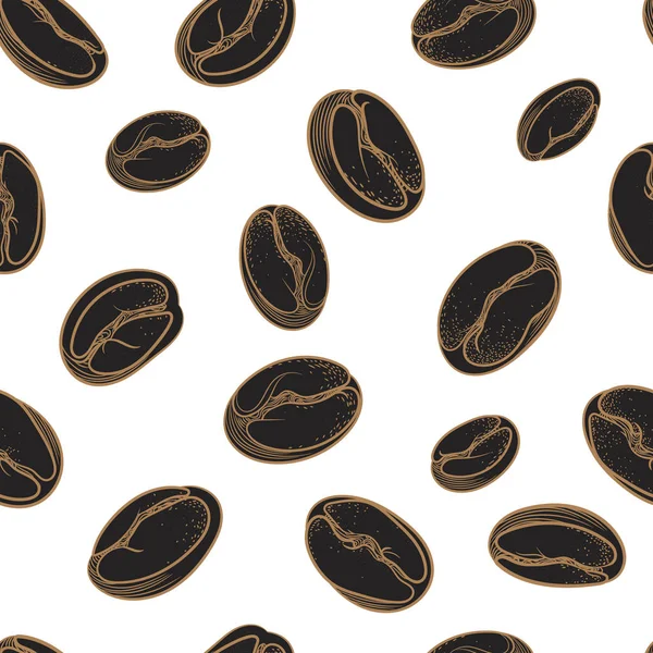 Nahtloses Muster schwarzer Kaffeebohnen. Vektor — Stockvektor