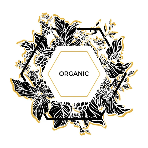 Modaya uygun şablonu. Organik. Kahve dalları yaprak, çiçek ve doğal kahve çekirdekleri ile. Siluet. Vektör