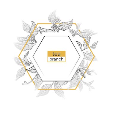 Altıgen trendy vektör şablonu. Yaprak ve çiçek şube