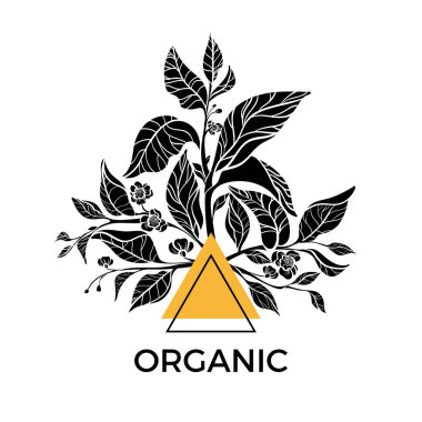 Trendy vektör şablonu. Çay dalları ile yaprak ve çiçek