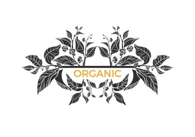 Modaya uygun şablonu. Çay yaprak ve çiçek dalları. Vektör desen.