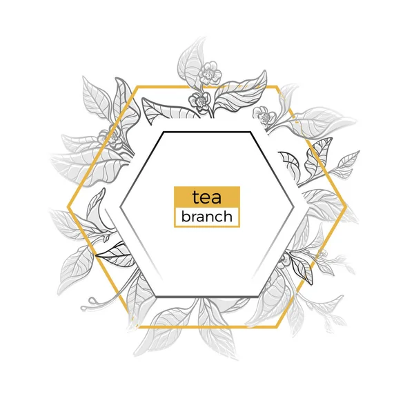 Altıgen trendy vektör şablonu. Yaprak ve çiçek şube