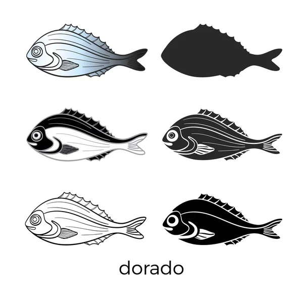 Beállítása a tengeri halak, fehér háttér. Dorado. Vektoros alakzat. — Stock Vector