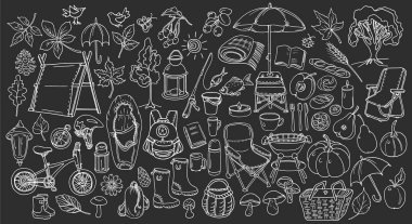 Sonbahar. Doodle kümesi. Sanat çizgi stili. Vektör