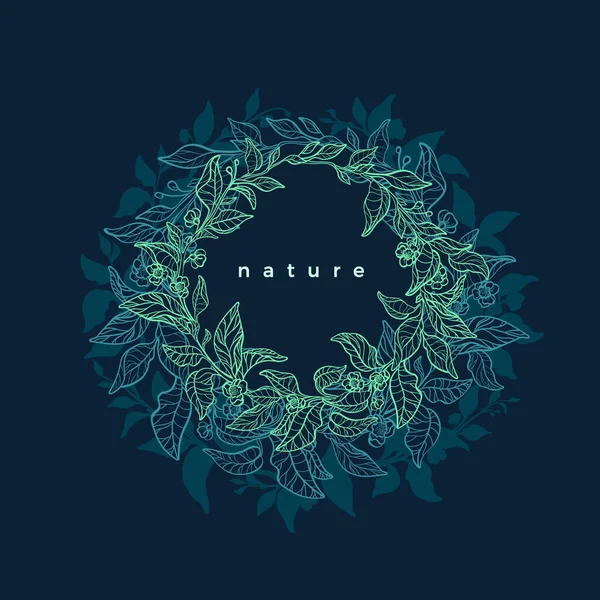 Naturaleza Verde Símbolo Círculo Hoja Vectorial Corona Neón Brillante Diseño — Vector de stock