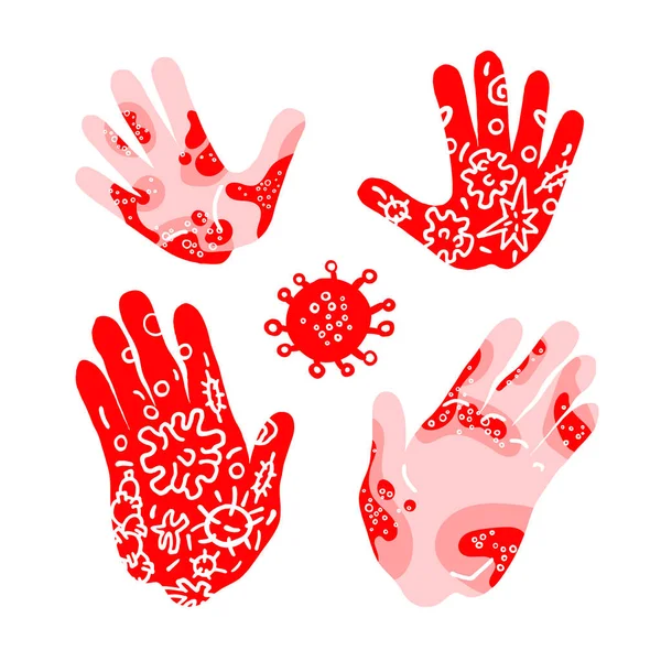 Coronavirus Vektorsatz Der Menschlichen Hand Gezeichnet Doodle Art Illustration Allergie — Stockvektor