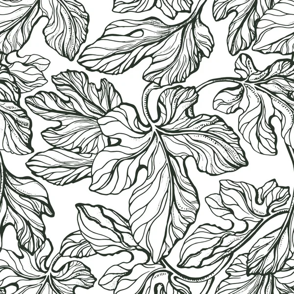 Laub Nahtlose Muster Vektortexturblatt Botanische Kunst Handgezeichnete Vintage Illustration Grafisch — Stockvektor