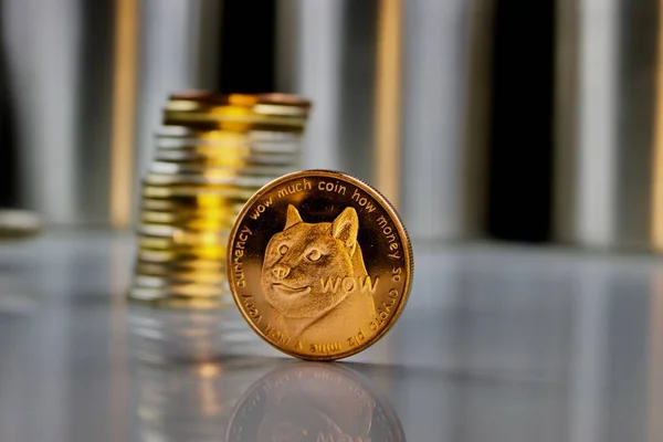 Brass dogecoin coin — Stock Photo, Image