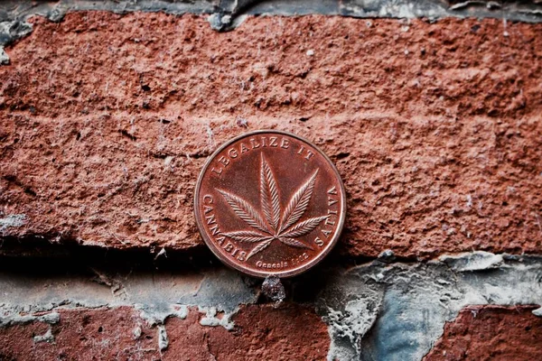 Brass Cannabis coin — Stock Photo, Image