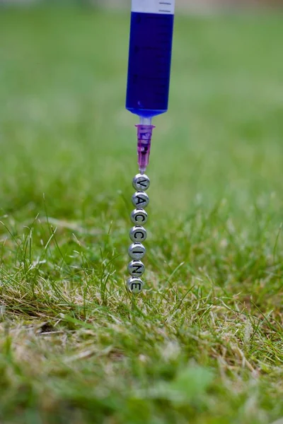 Blauwe vaccin naald — Stockfoto