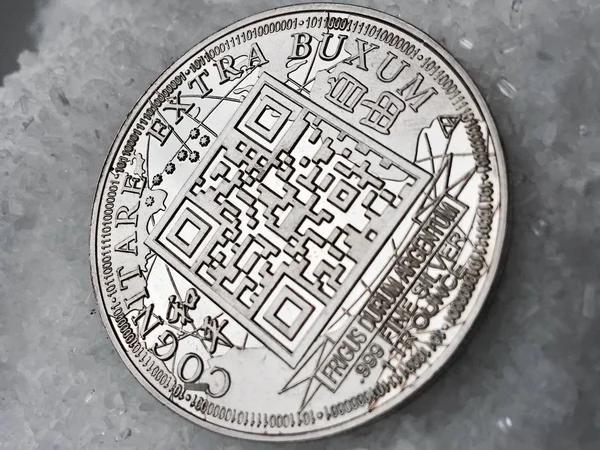 Silver bitcoin coin — Stock Photo, Image