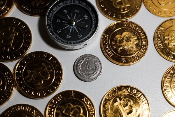 Bitcoin und polnisches Geld — Stockfoto