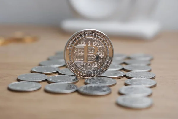 Kovové mince Bitcoin — Stock fotografie