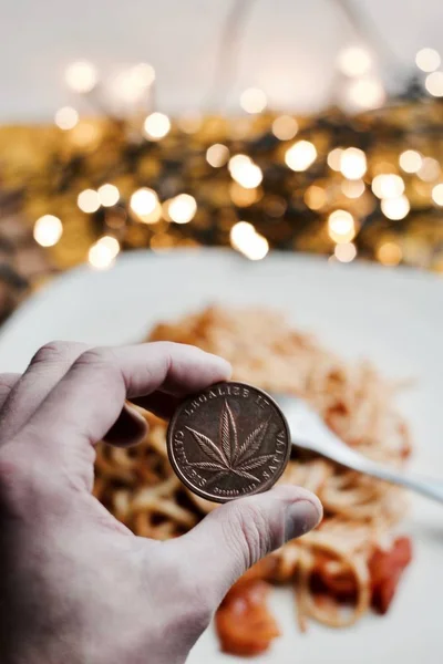 Marijuana Pasta coin — Stock Photo, Image