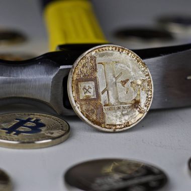 Litecoin madeni para ve çekiç