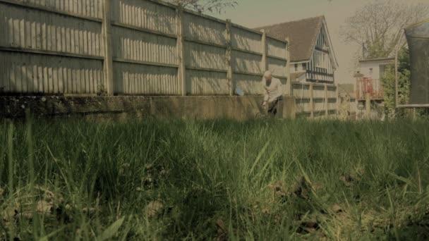 Hombres Cortando Hierba Jardín — Vídeos de Stock