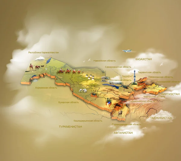 Rendering Map Uzbekistan — Stok fotoğraf