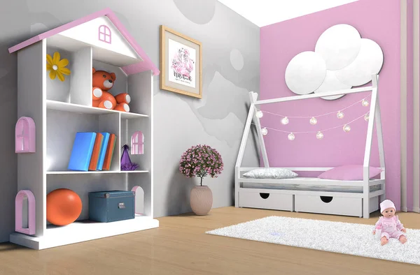 Amplia Habitación Para Niños Con Una Tienda Juegos Para Niña — Foto de Stock