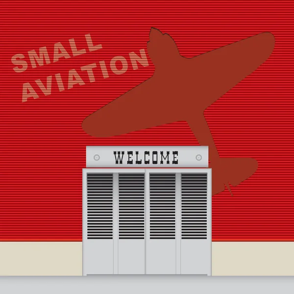 Hangar pared pequeña aviación — Vector de stock