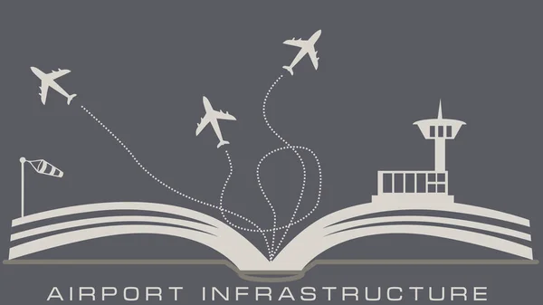Infraestructura aeroportuaria de libro abierto — Vector de stock