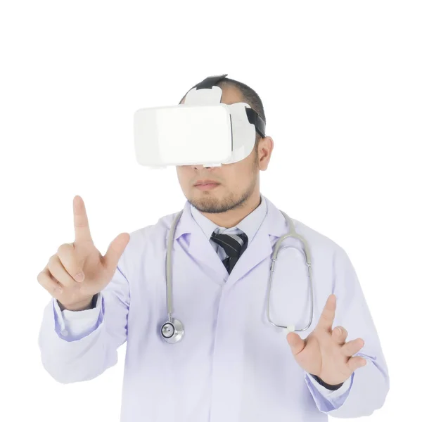 Doctor using a VR headset to check medical information — Stock Photo, Image