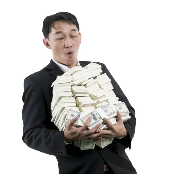 Young businessman facial expression is excited with a large amou — Stock Photo, Image