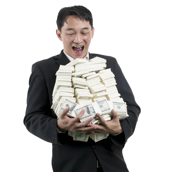 Young businessman facial expression is great happiness with a la — Stock Photo, Image