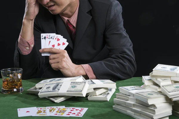 The gambler stress when he play poker lost — Stock Photo, Image