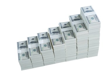 Beyaz backgr merdivenlerinde artan dolar yığını Üstten Görünüm