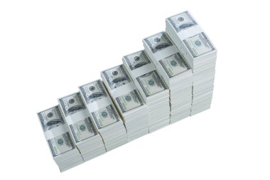 Beyaz backgr merdivenlerinde artan dolar yığını Üstten Görünüm