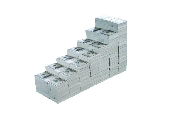 Imagen frontal de pila de dólares en pasos crecientes en bac blanco — Foto de Stock