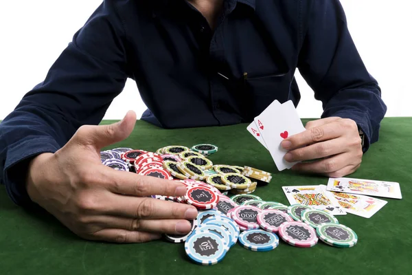 The winning poker card gather a pile of chips