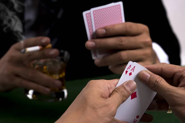 The pair of aces in poker player hand — Stock Photo, Image
