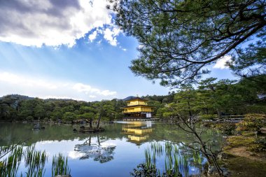 Japonya'nın Osaka Kinkakuji Tapınağı, geniş açılı yatay