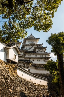 Beyaz dış taş duvar ve güzel kale ile dikey görüntü