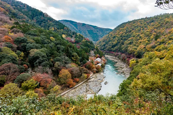 Güzel ormanları Arashiyama Katsura Nehri boyunca renkli 