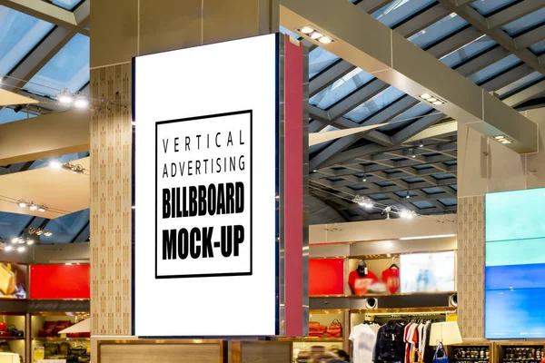 Mock up blank vertical billboard on panel of fashion house