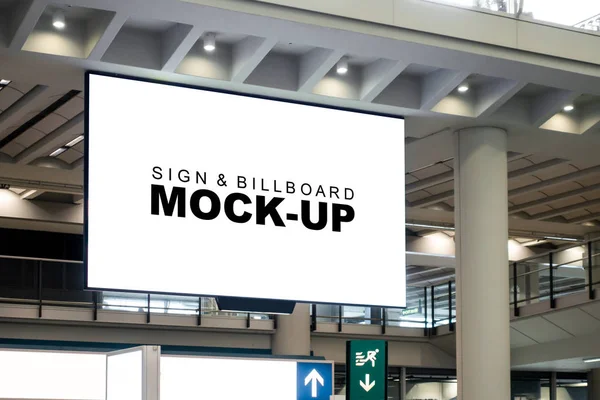 Mock up large billboard on the wall of airport terminal