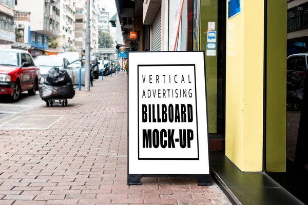 Mock up blank vertical billboard menu outside restaurant