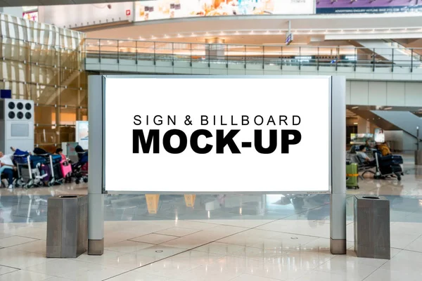 Mock Large Blank Billboard Clipping Path Metal Frame Standing Walkway — Stock Photo, Image