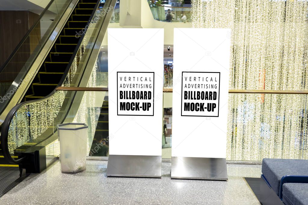 Mock up blank vertical signboard advertising in shopping mall